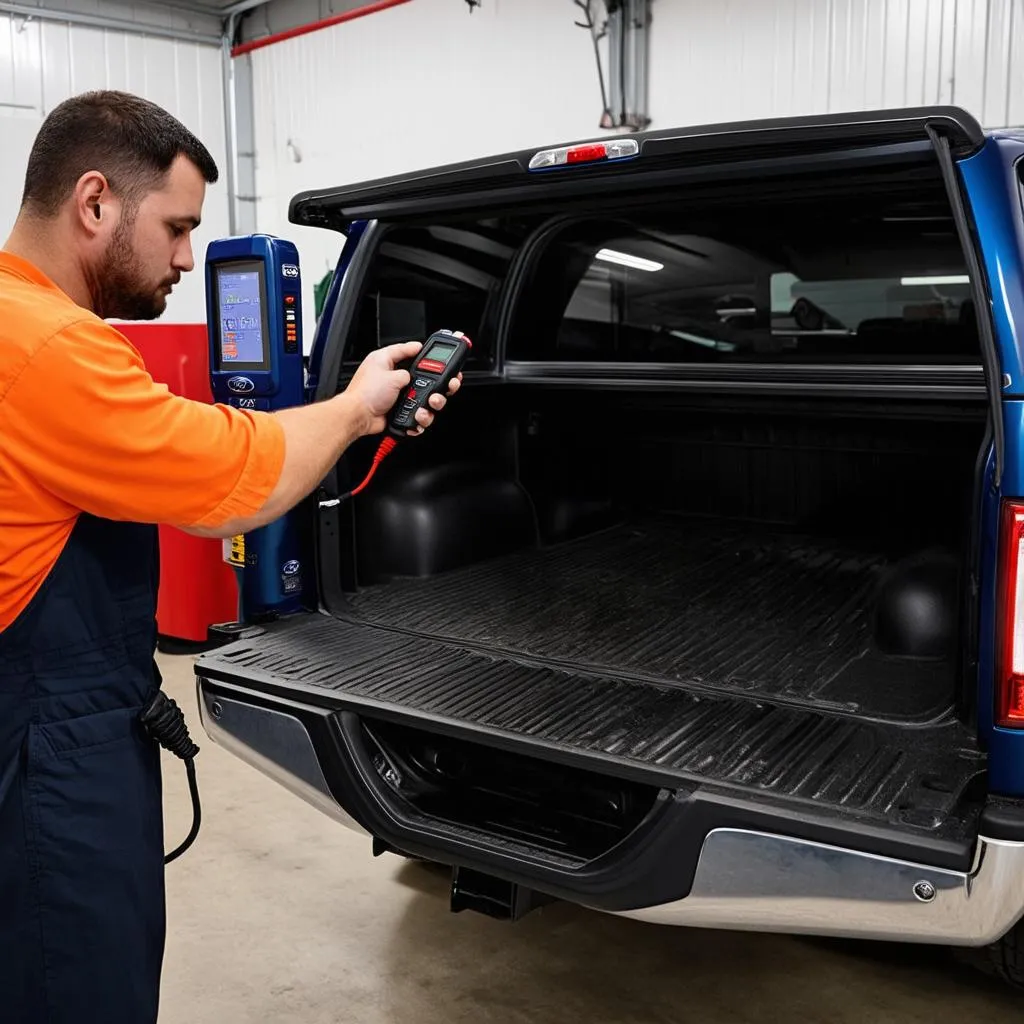 Mechanic Using Autel Scanner on a Ford Vehicle