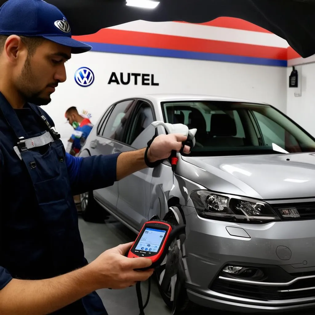 Mechanic Using Autel Scanner on a Volkswagen in Mexico