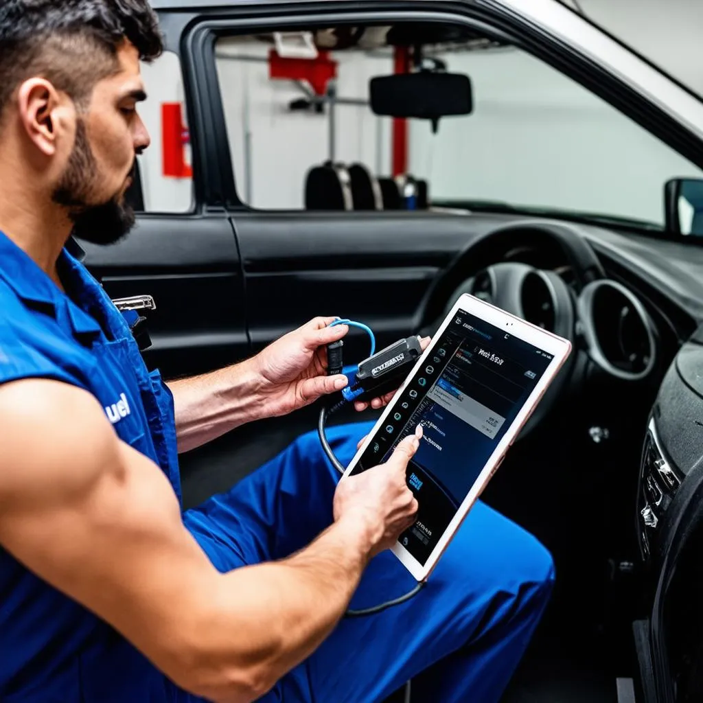 Mechanic Using Autel Tablet