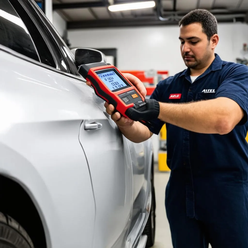 Mechanic Using Autel TPMS Tool