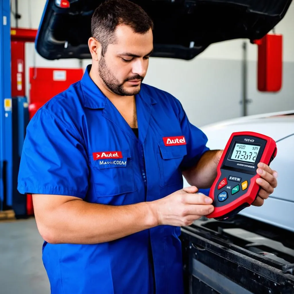 Mechanic Using Autel MaxiCOM TS501