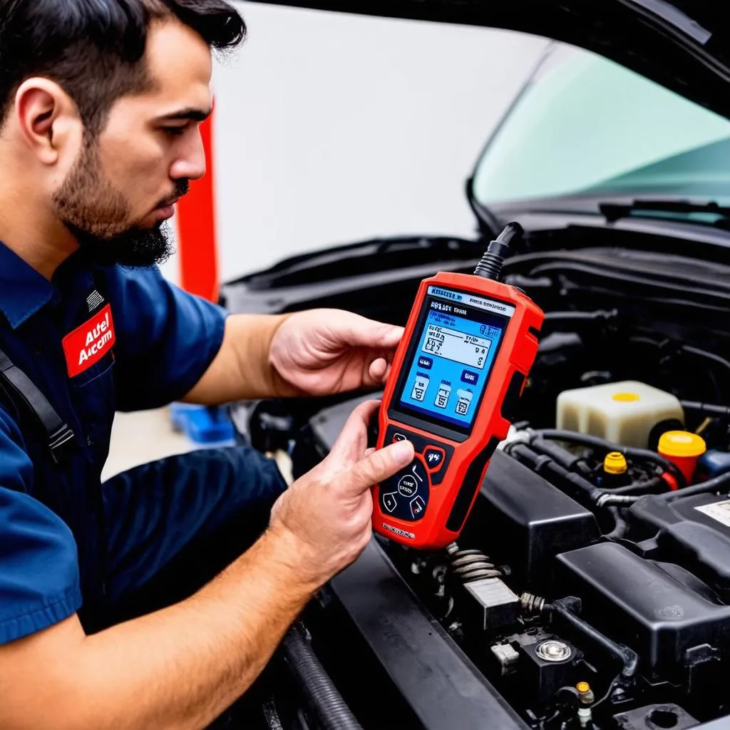 Mechanic using Autel TS508