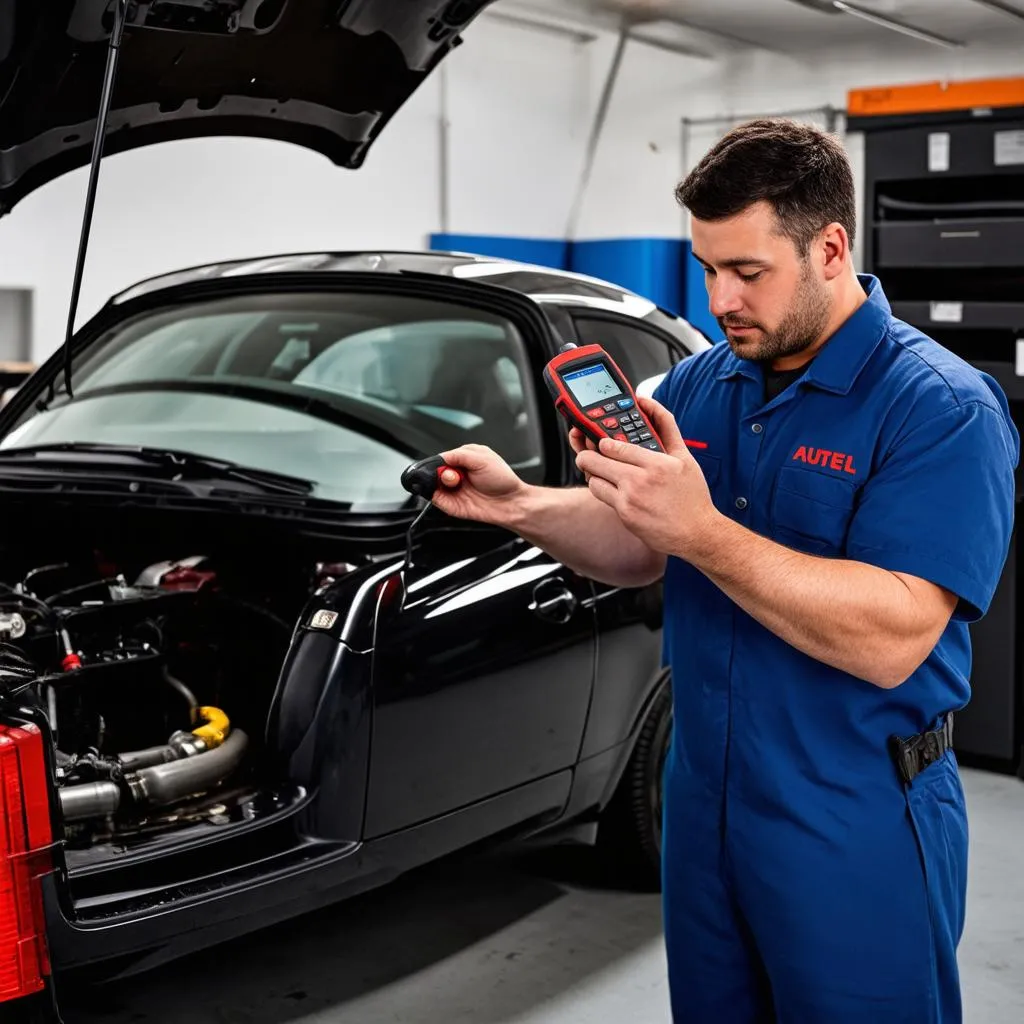 Mechanic using Autel TS508K on a European car