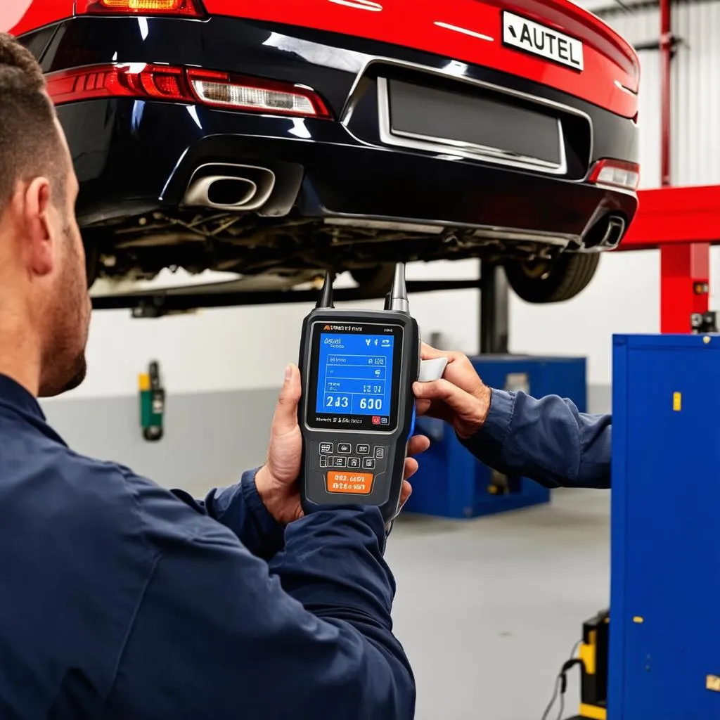 mechanic using autel ts601 on a car