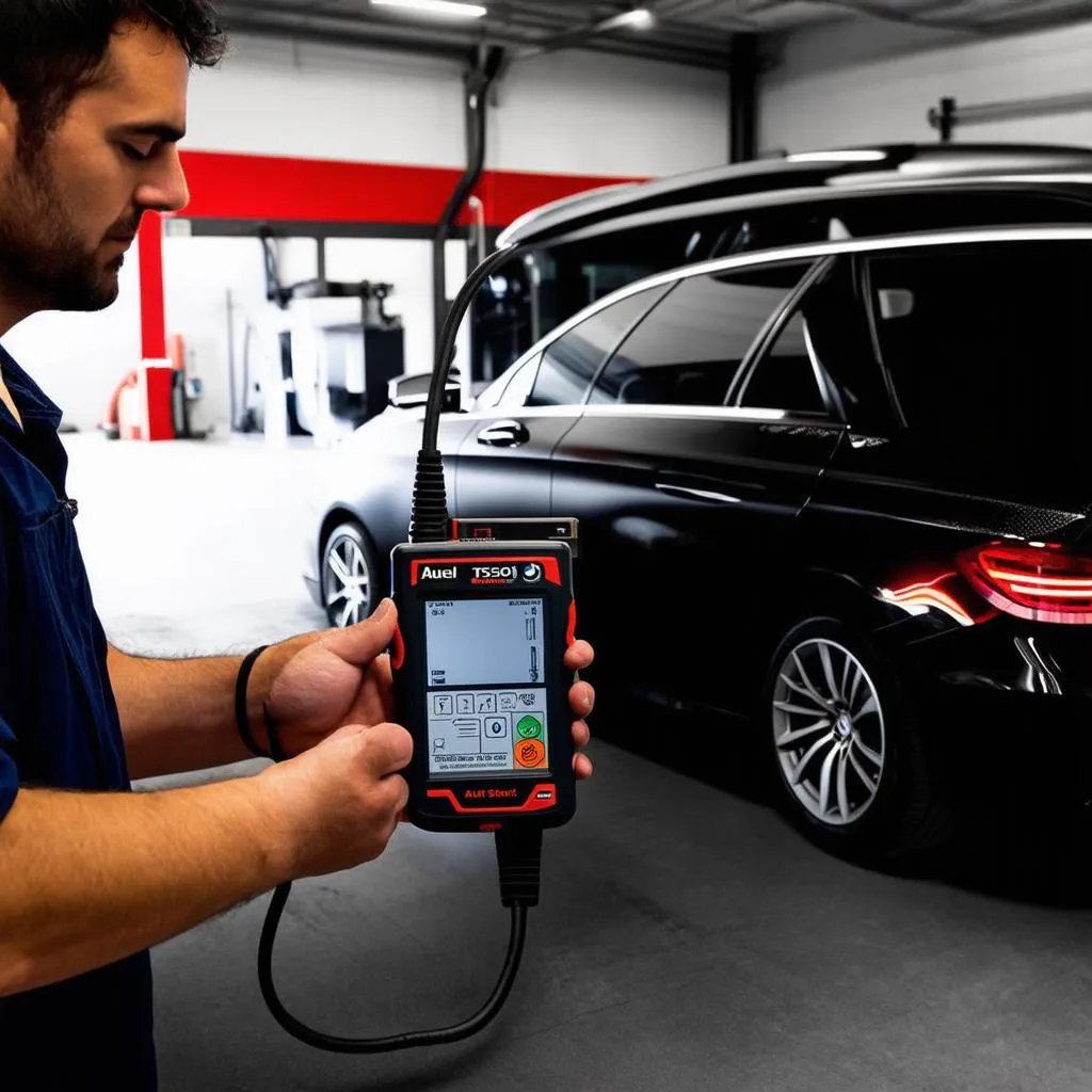 Mechanic Using Autel TS601 on European Car