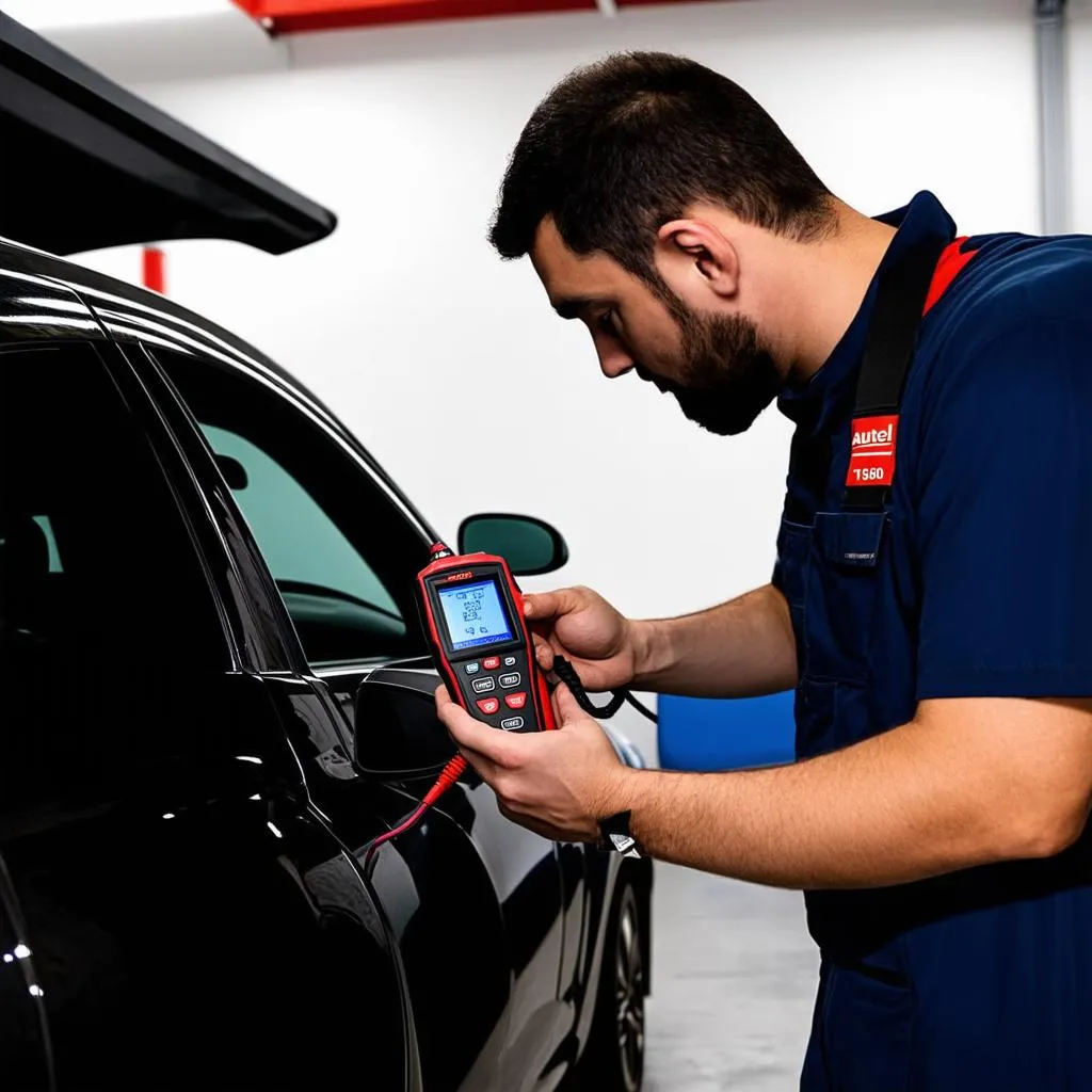 Mechanic using Autel TS608