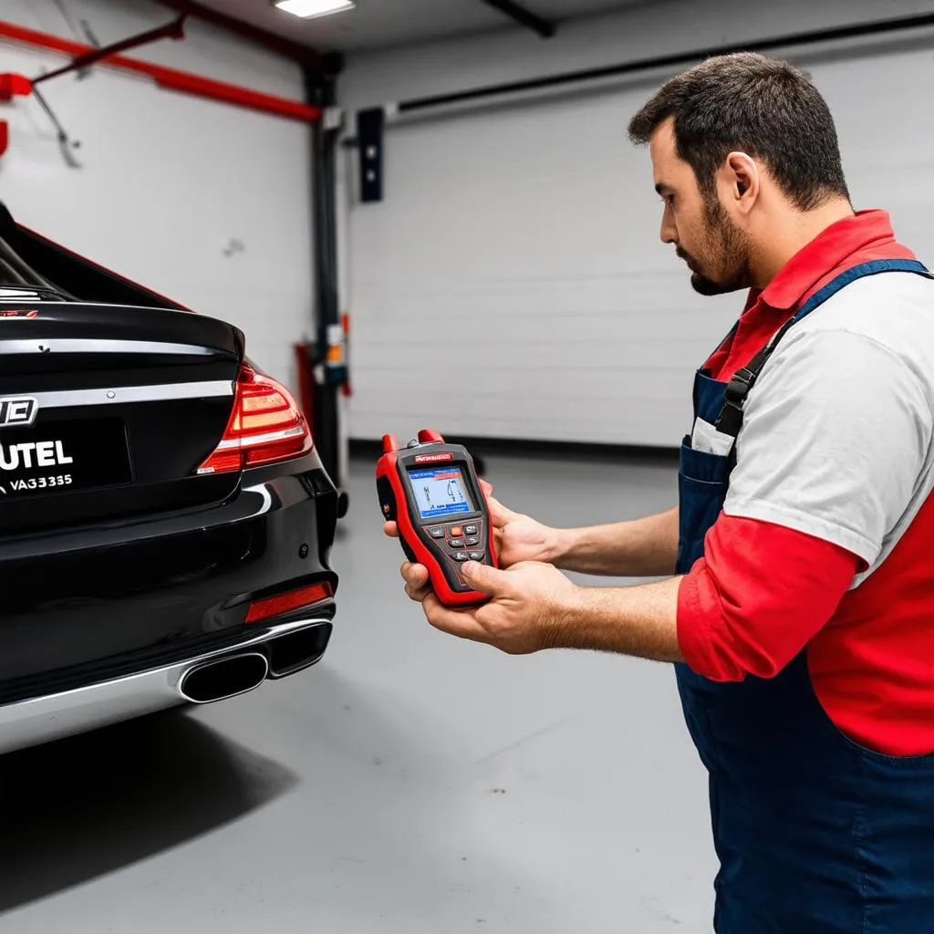 Mechanic using Autel VAG305 scanner