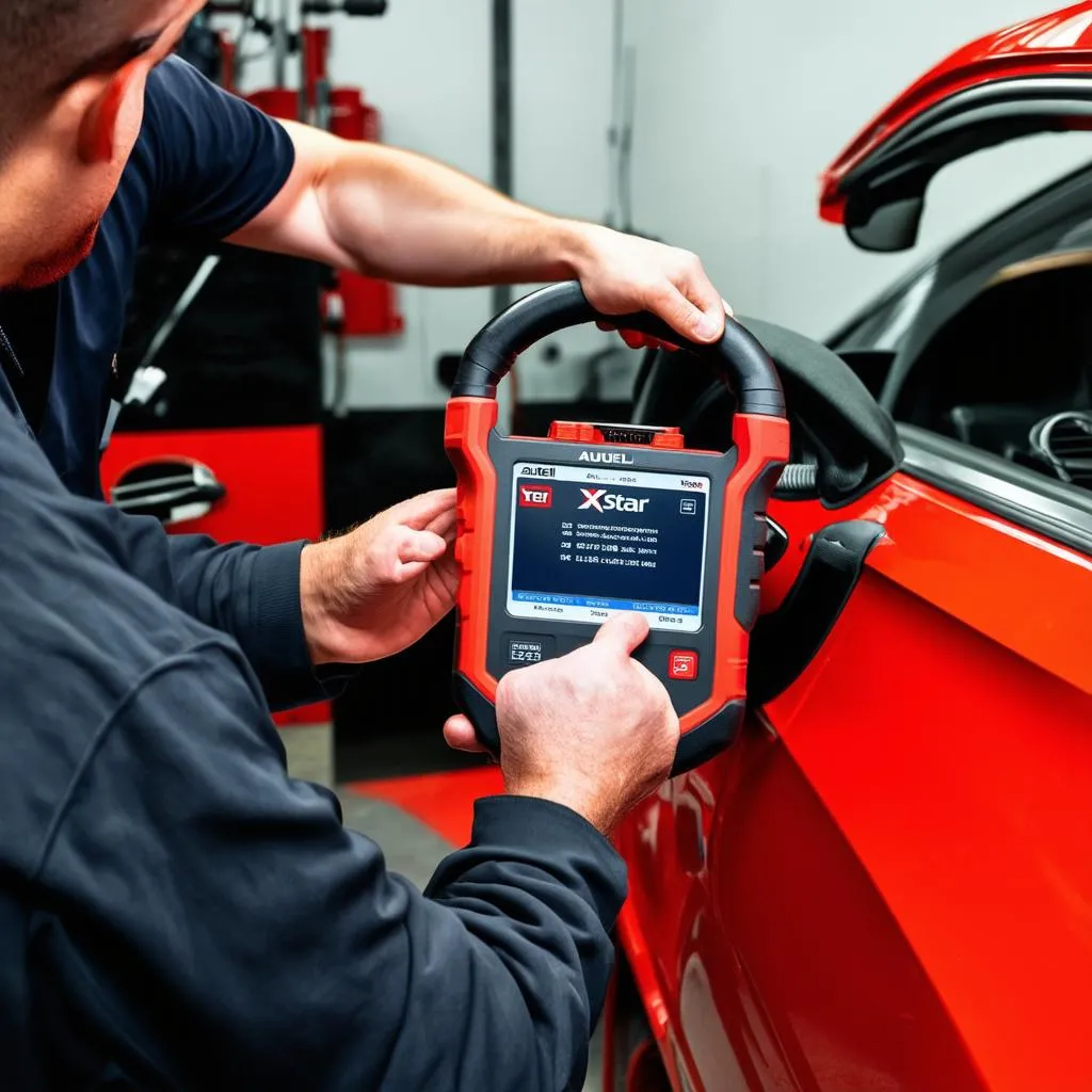 Mechanic Using Autel X Star to Diagnose Car Problems