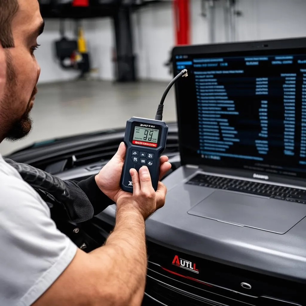 Mechanic using the Autel XSP Starpoint Module to diagnose a car problem