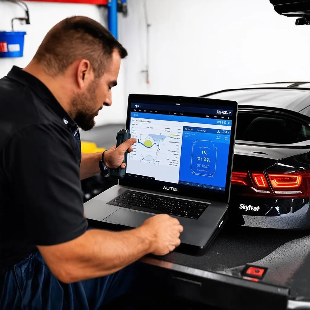 Mechanic using Autel XStar Premium with Skyreat