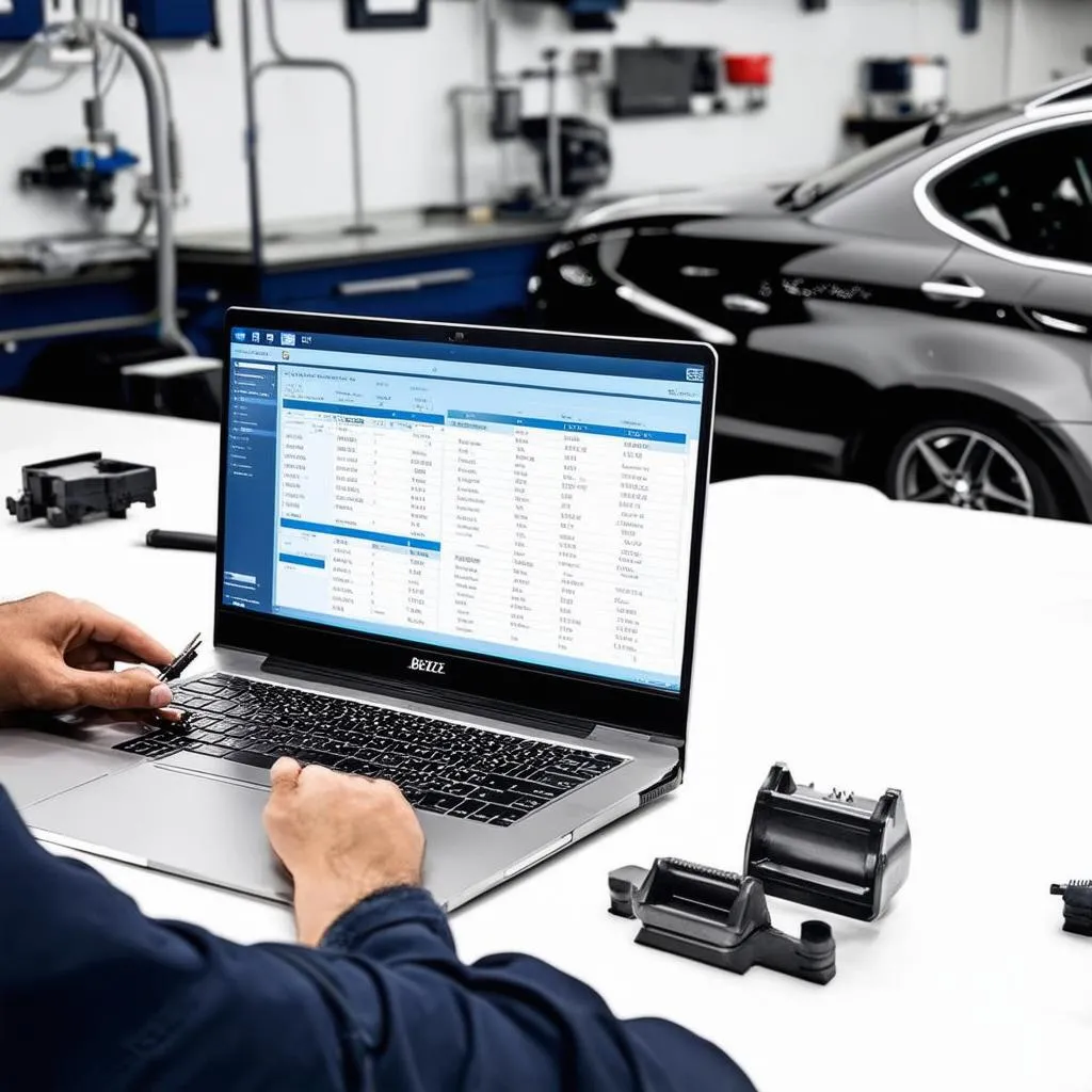 Mechanic using Benz EPC software