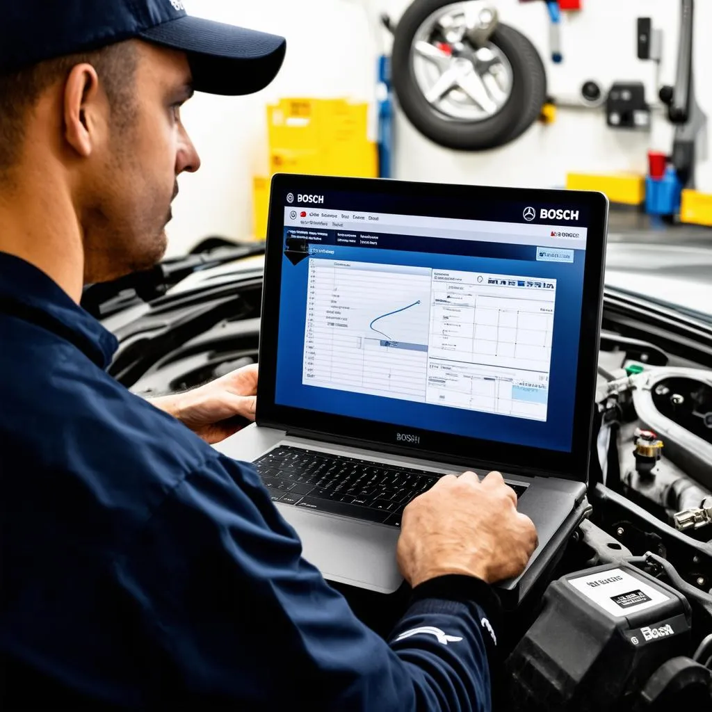 Mechanic Using Bosch VCI Mercedes