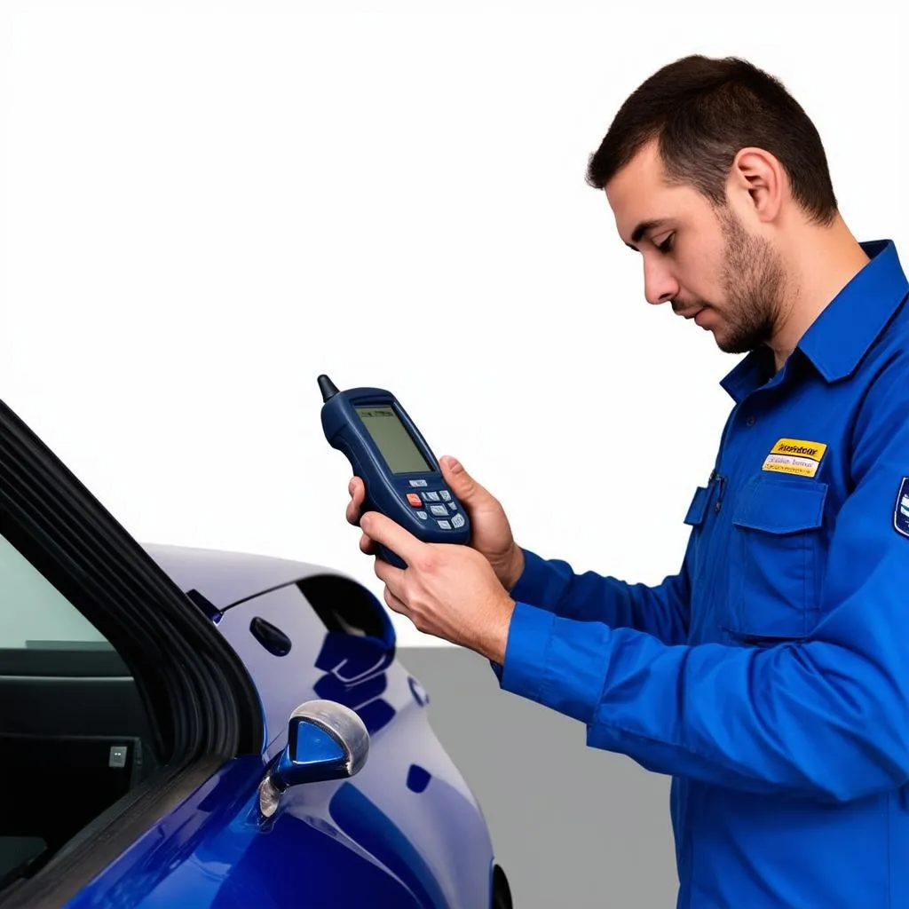 Mechanic using a diagnostic scanner on a car