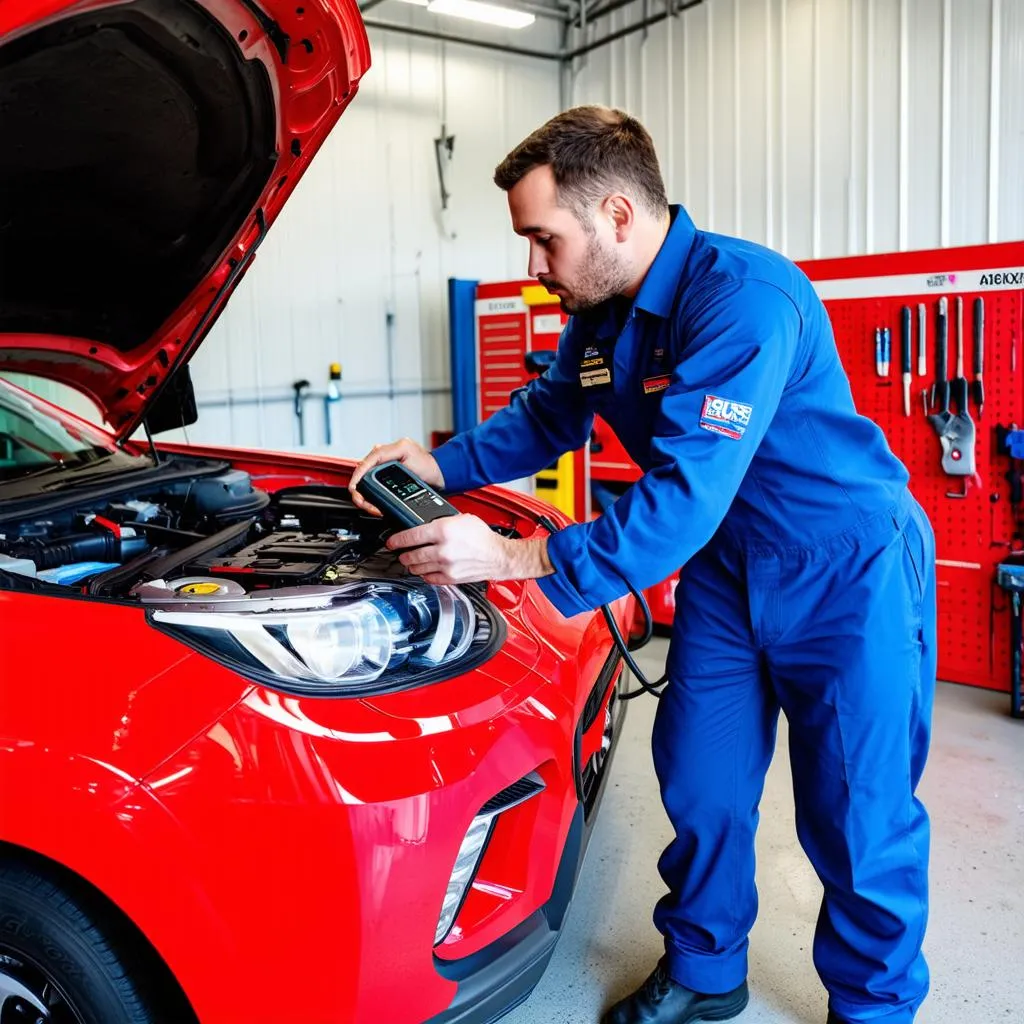 Mechanic Using Diagnostic Scanner