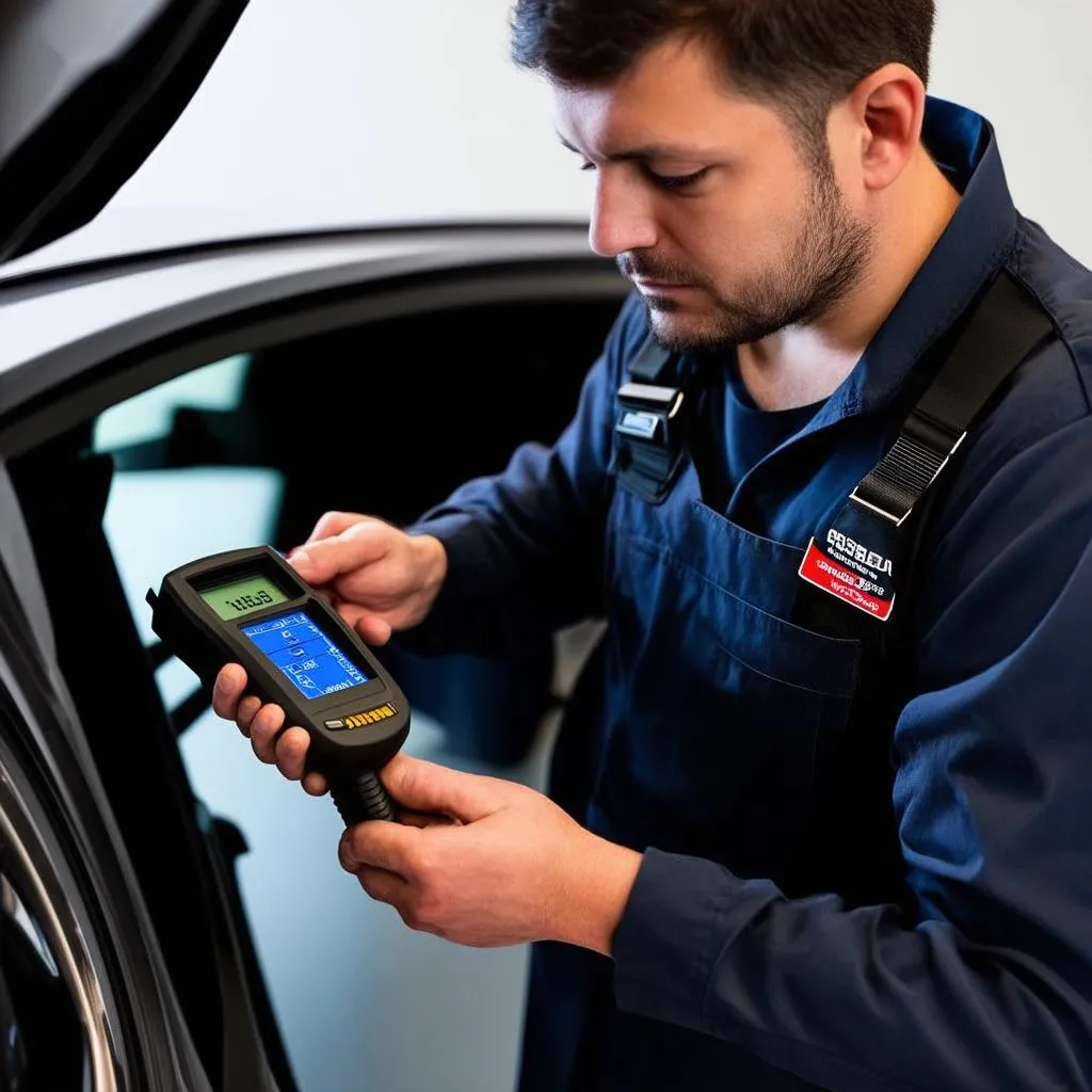 Mechanic Using Diagnostic Scanner