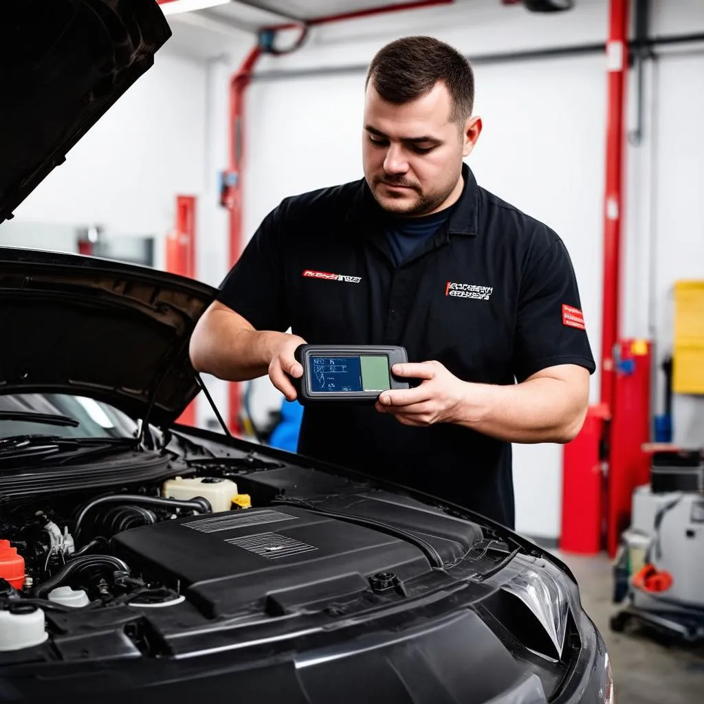 Mechanic Using Diagnostic Scanner