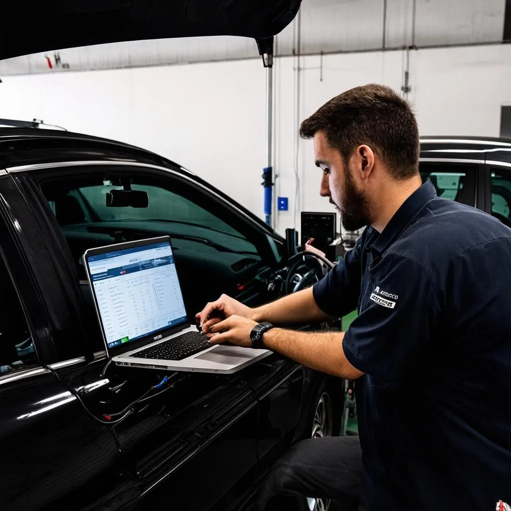 Mechanic Using DTS Monaco to Diagnose Car