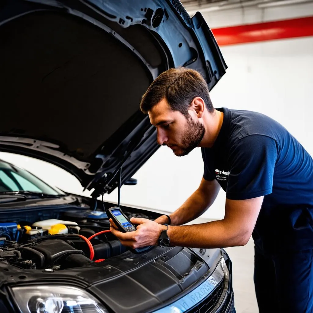 Mechanic Using Launch Scanner