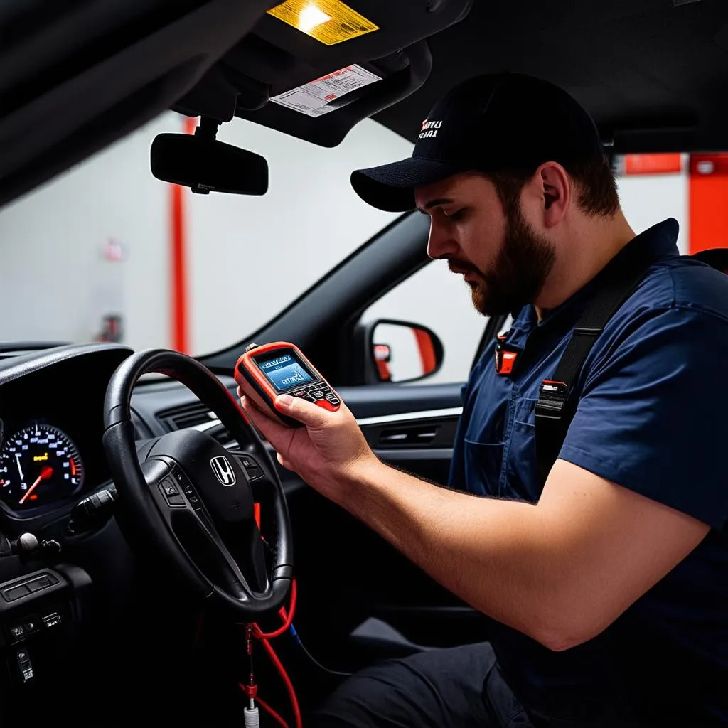 Mechanic Using Autel MD701 on a Honda