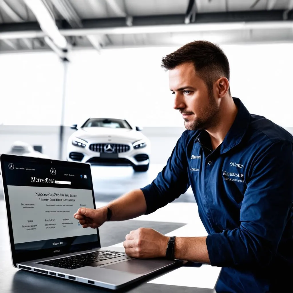 Mechanic Using Mercedes EPC Portal