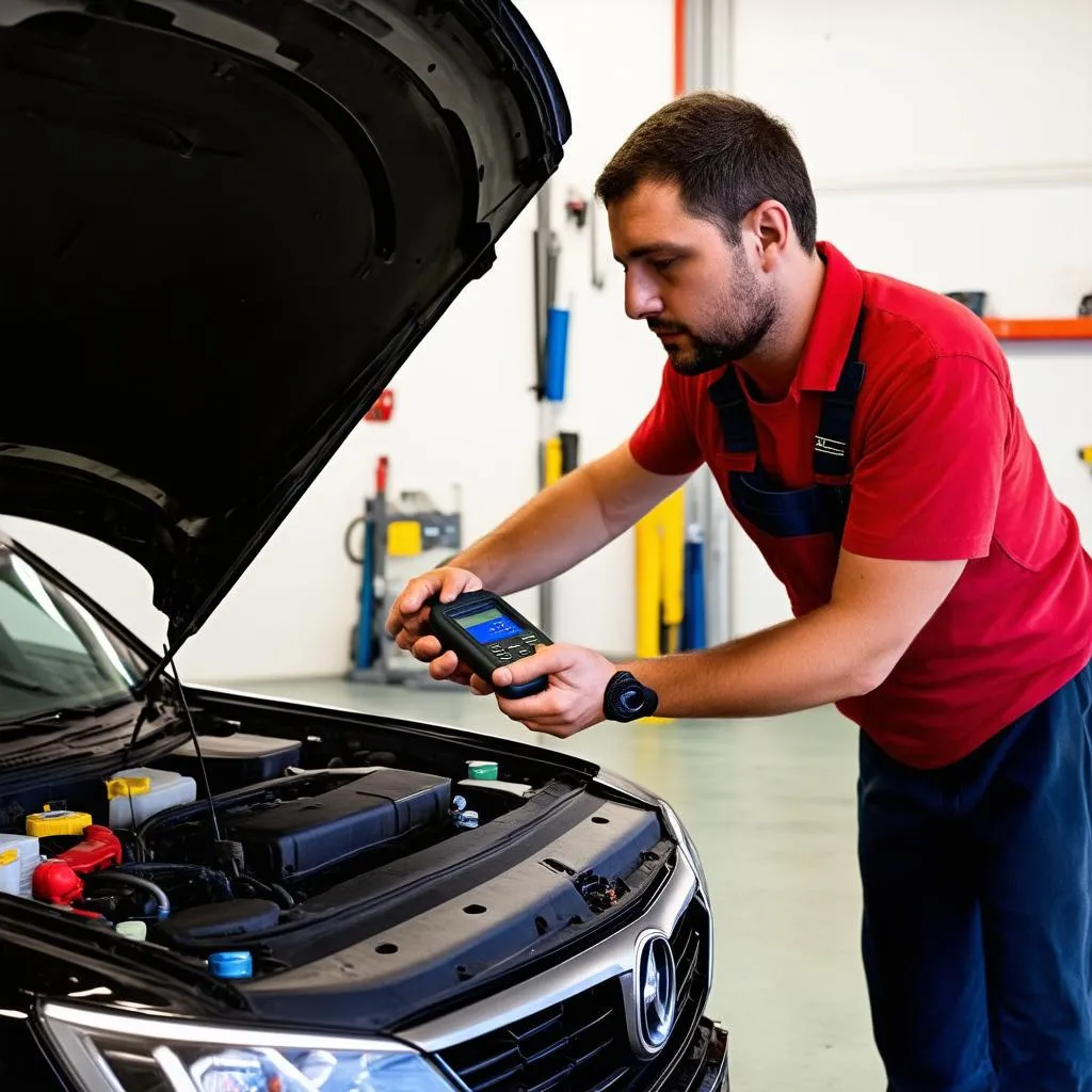 Mechanic Using OBD2 Scanner