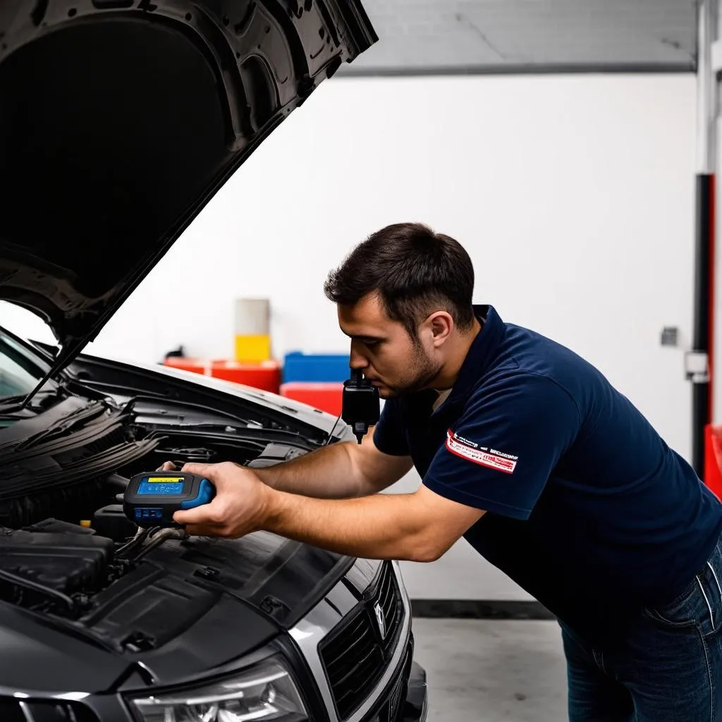 Mechanic Using OBD2 Scanner