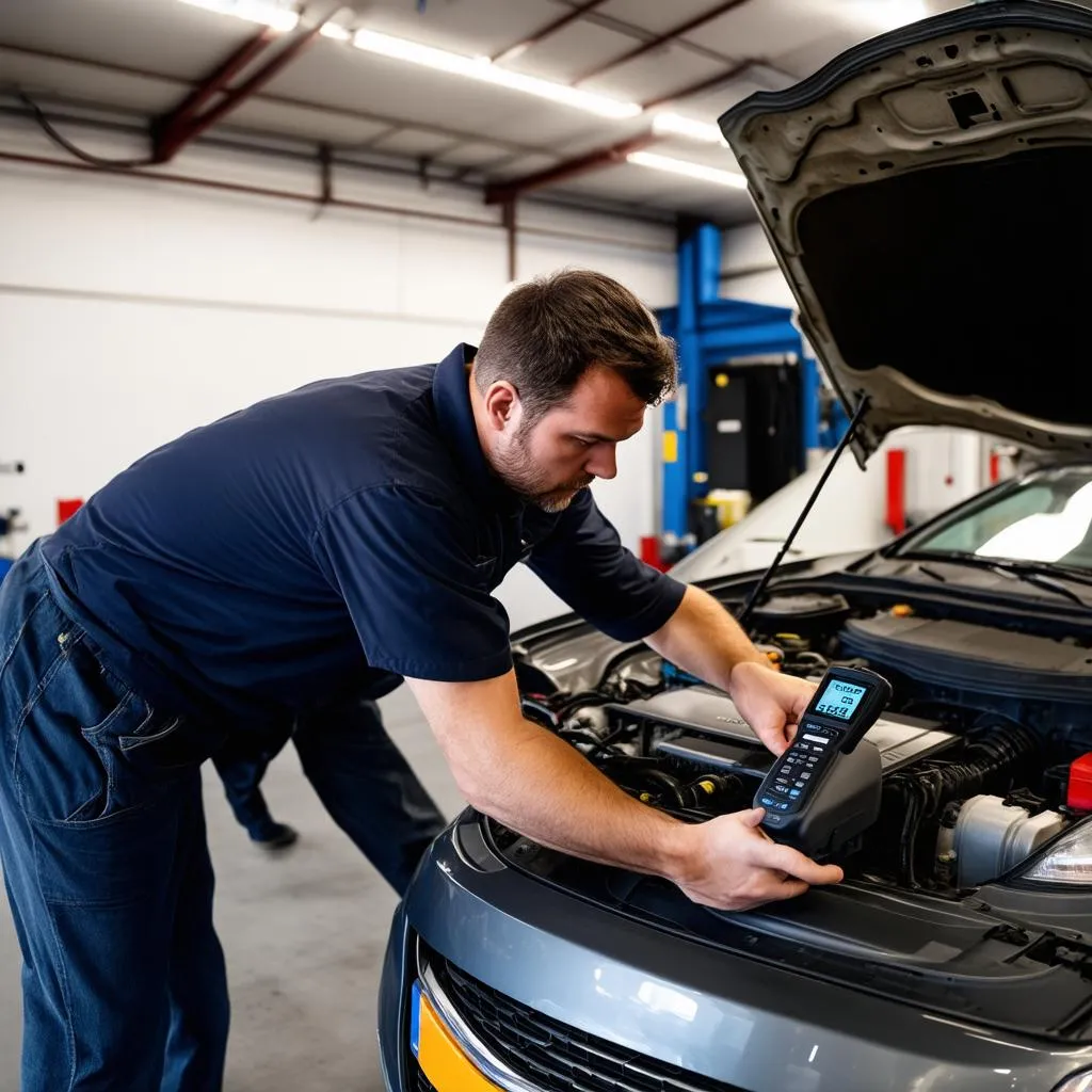 Mechanic using an OBD2 scanner