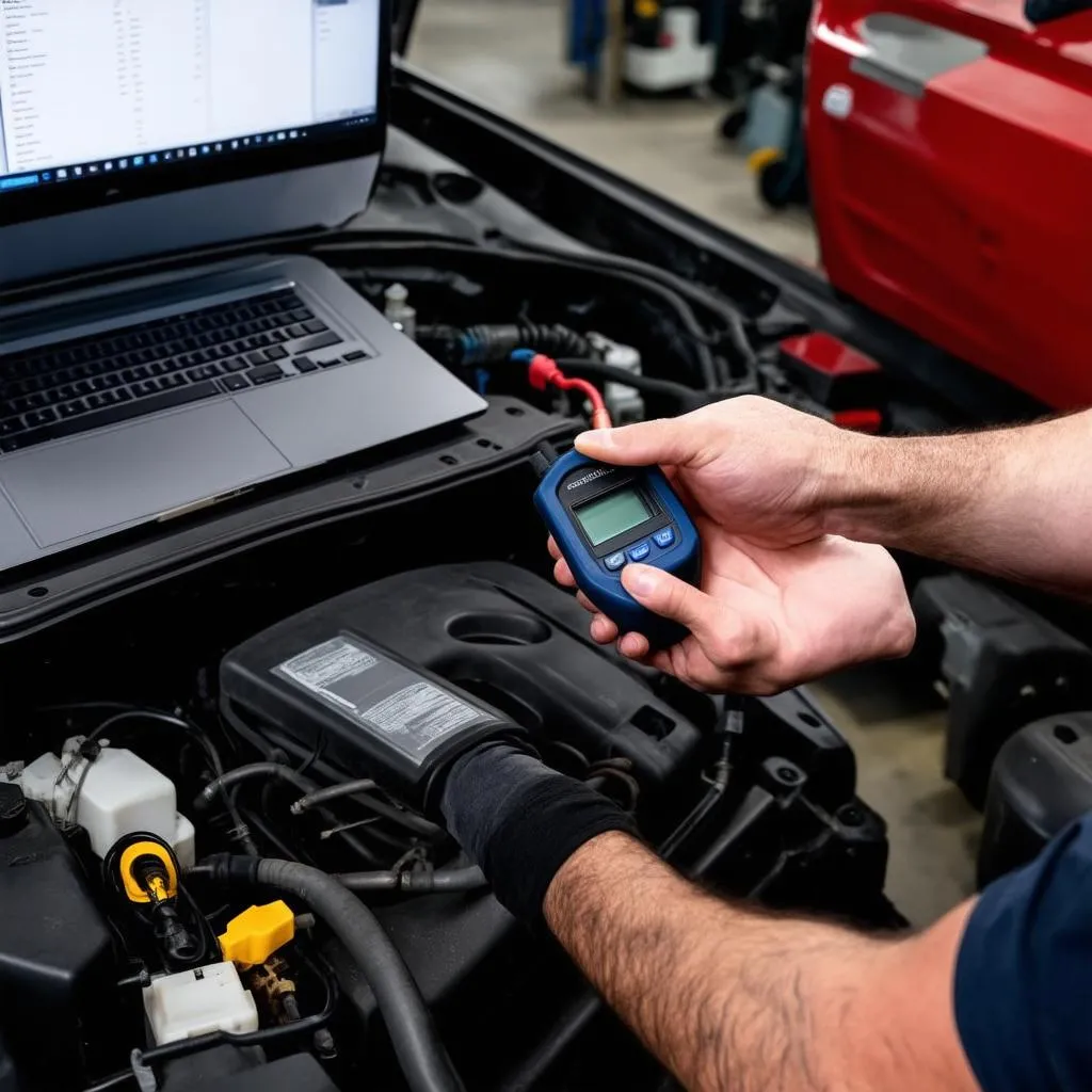 Mechanic Using OBD2 Scanner