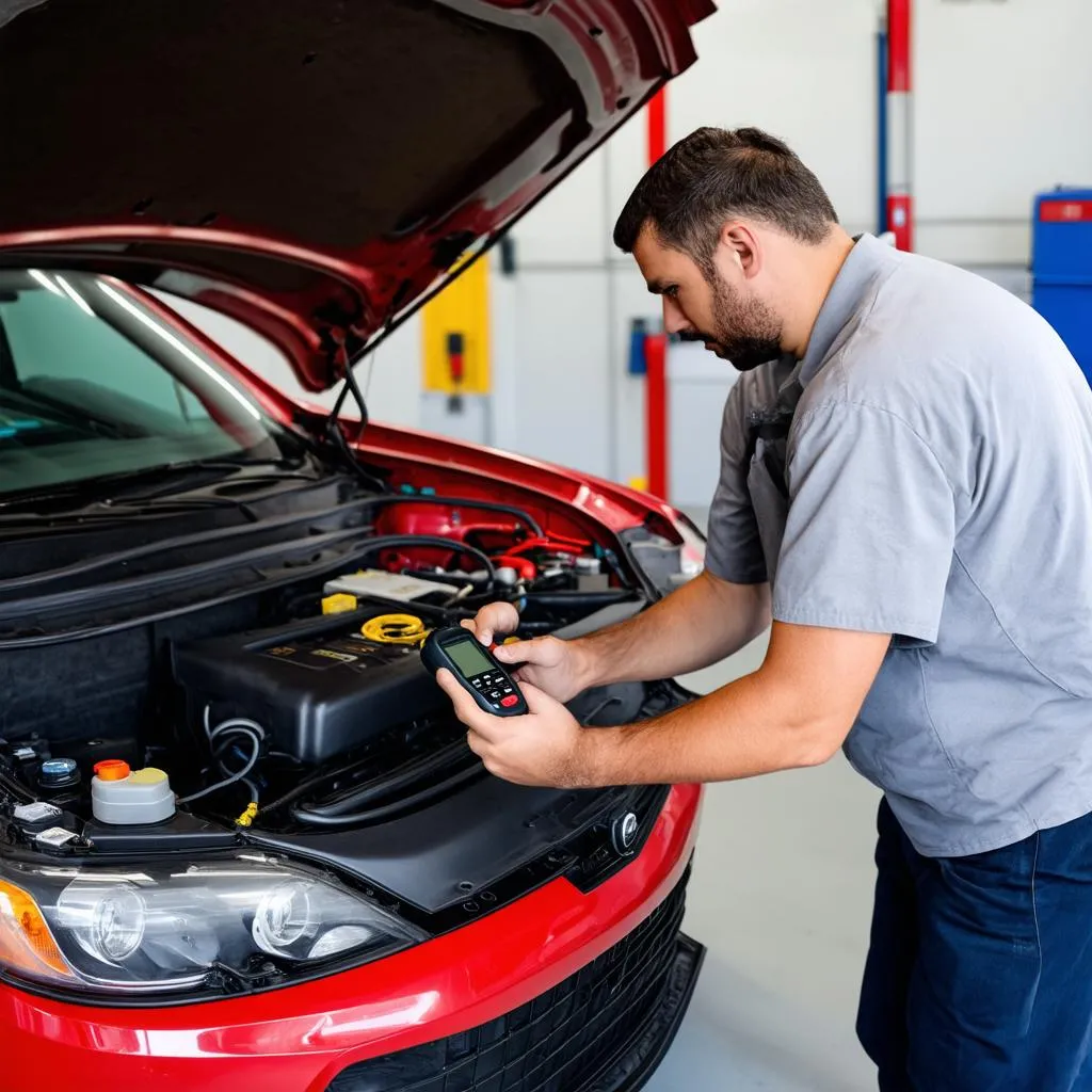 Mechanic Using OBD2 Scanner