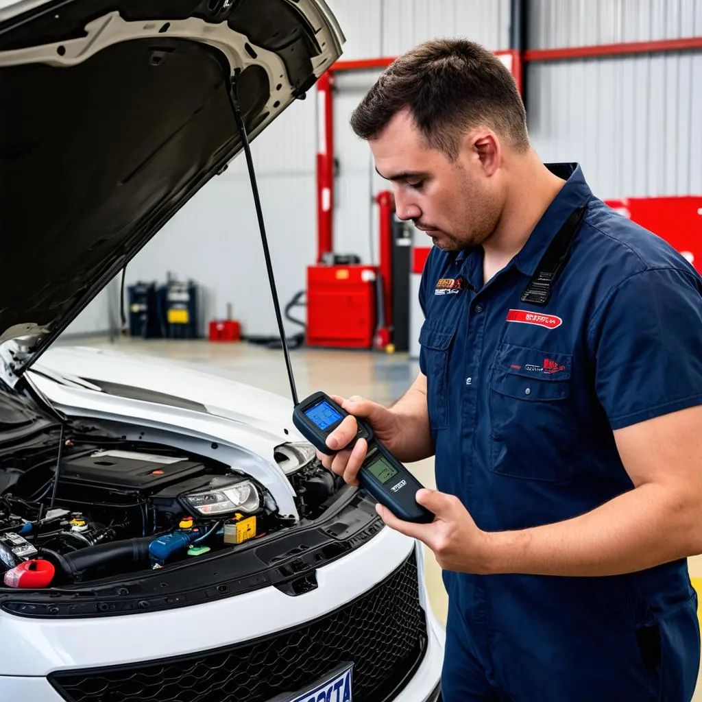 Mechanic Using OBD2 Scanner