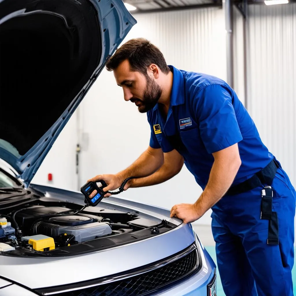 Mechanic Using OBD2 Scanner