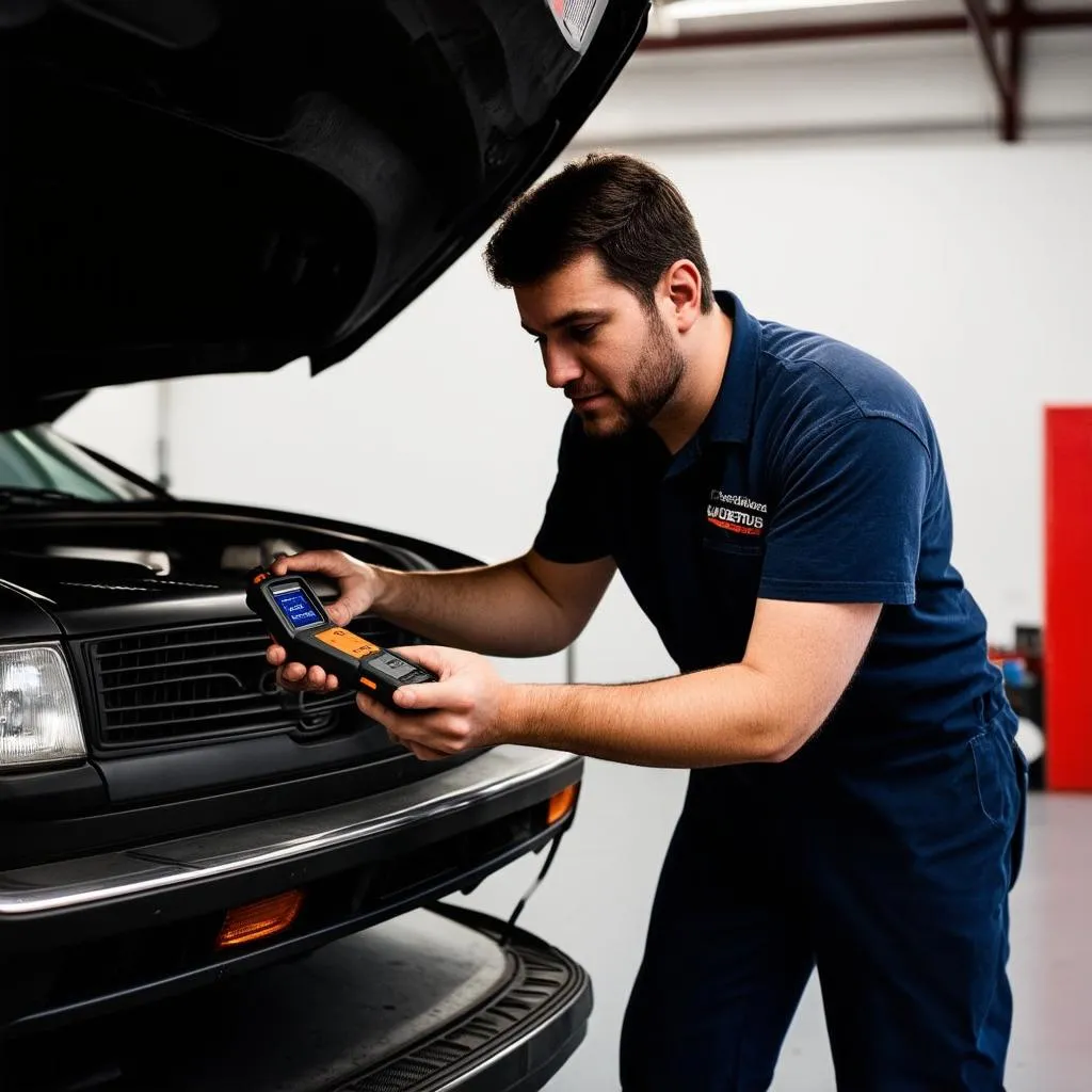 Mechanic Using OBD2 Scanner