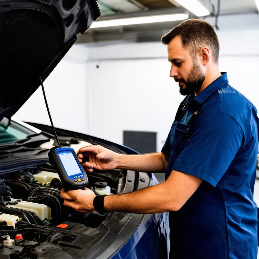 Mechanic Using Diagnostic Scanner