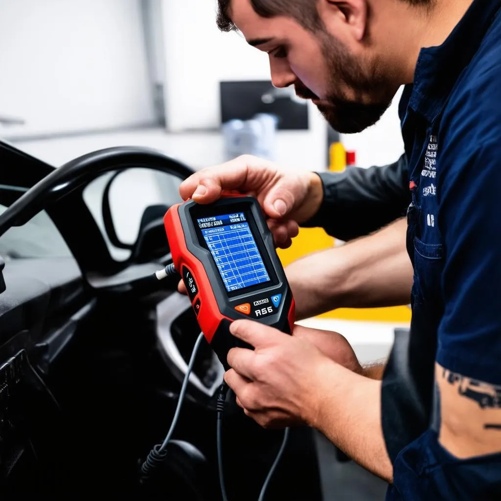 Mechanic Using Diagnostic Scanner