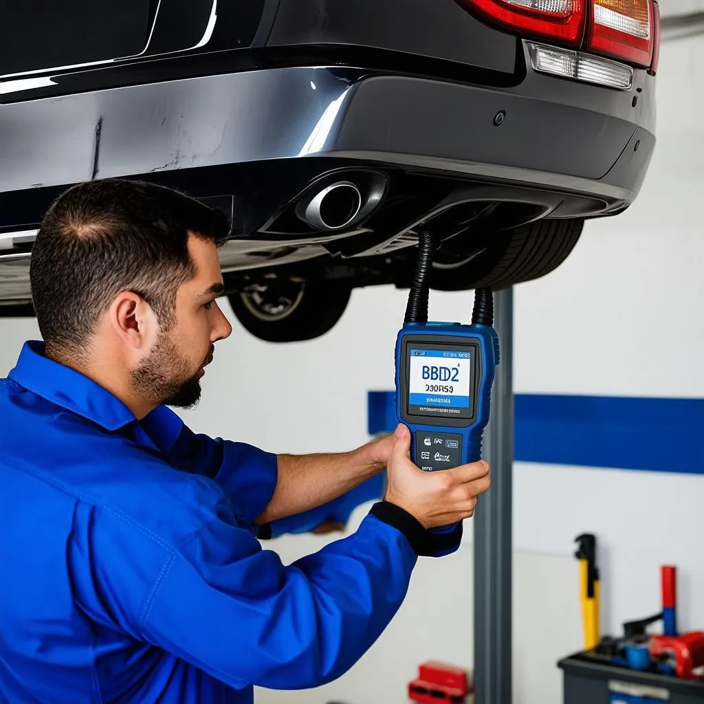 Mechanic using an OBD2 Scanner