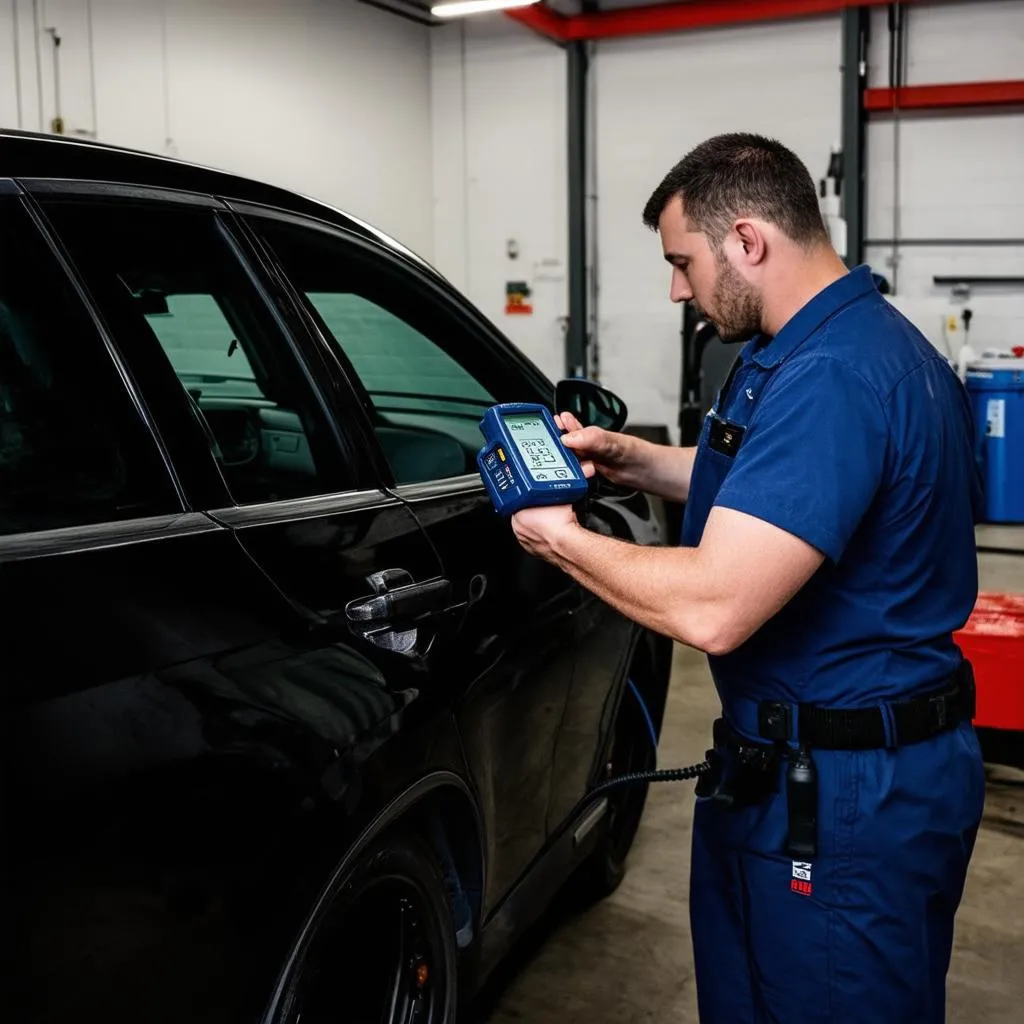 Mechanic Using OBD2 Scanner