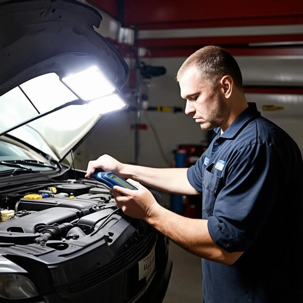 Mechanic using a scanner