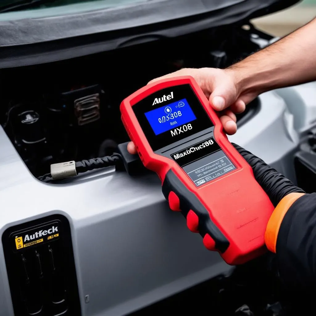 Mechanic Using Scanner on Car