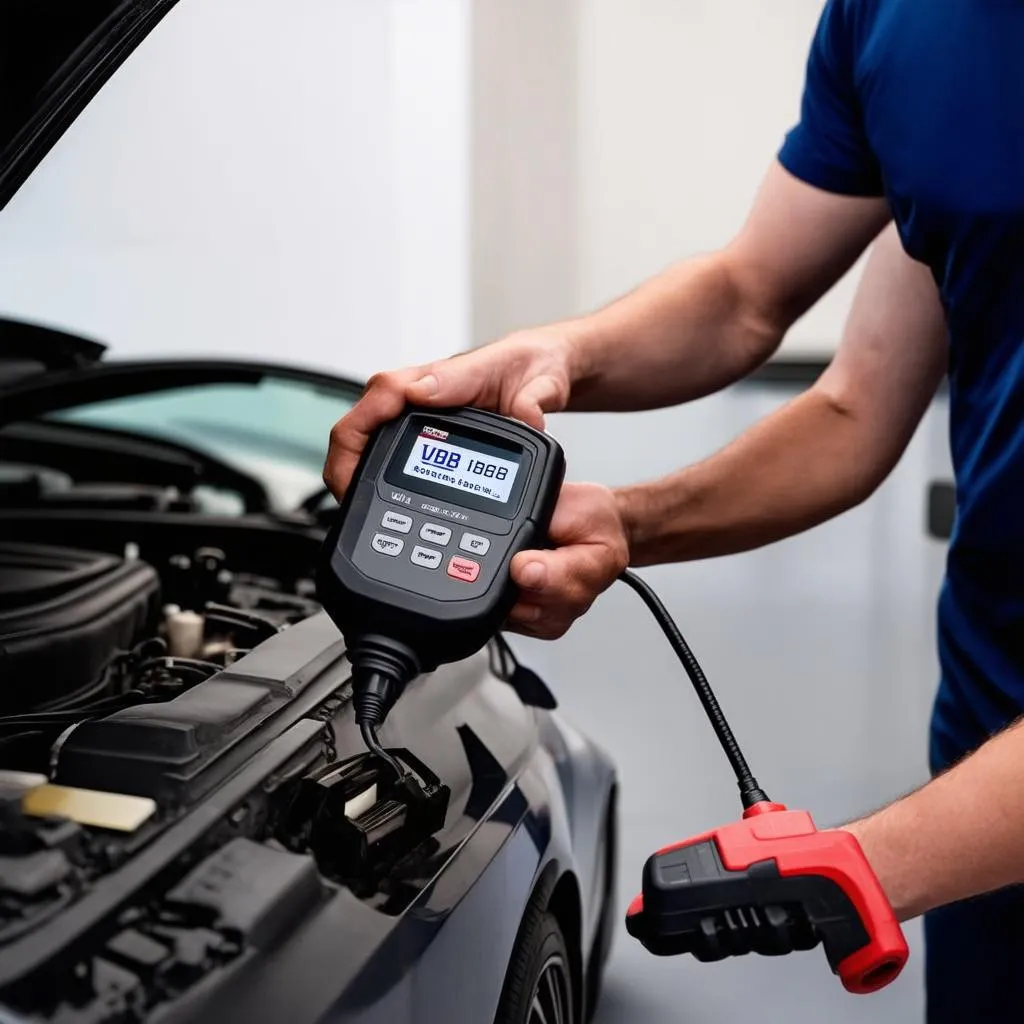 Mechanic Using Scanner on European Car