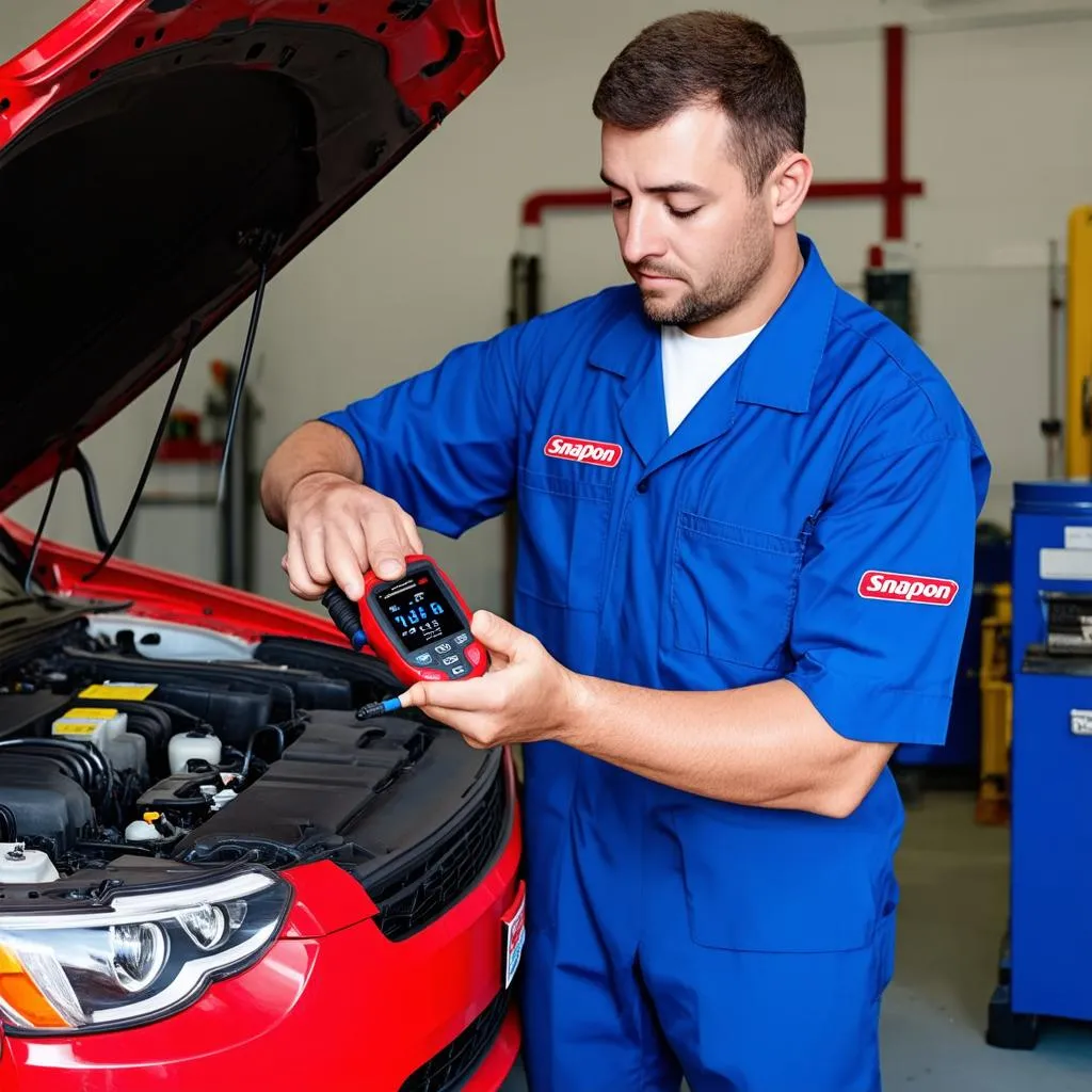 Mechanic using Snap-on scanner