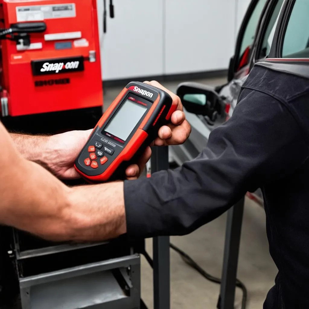 Mechanic Using Snap-on Scanner