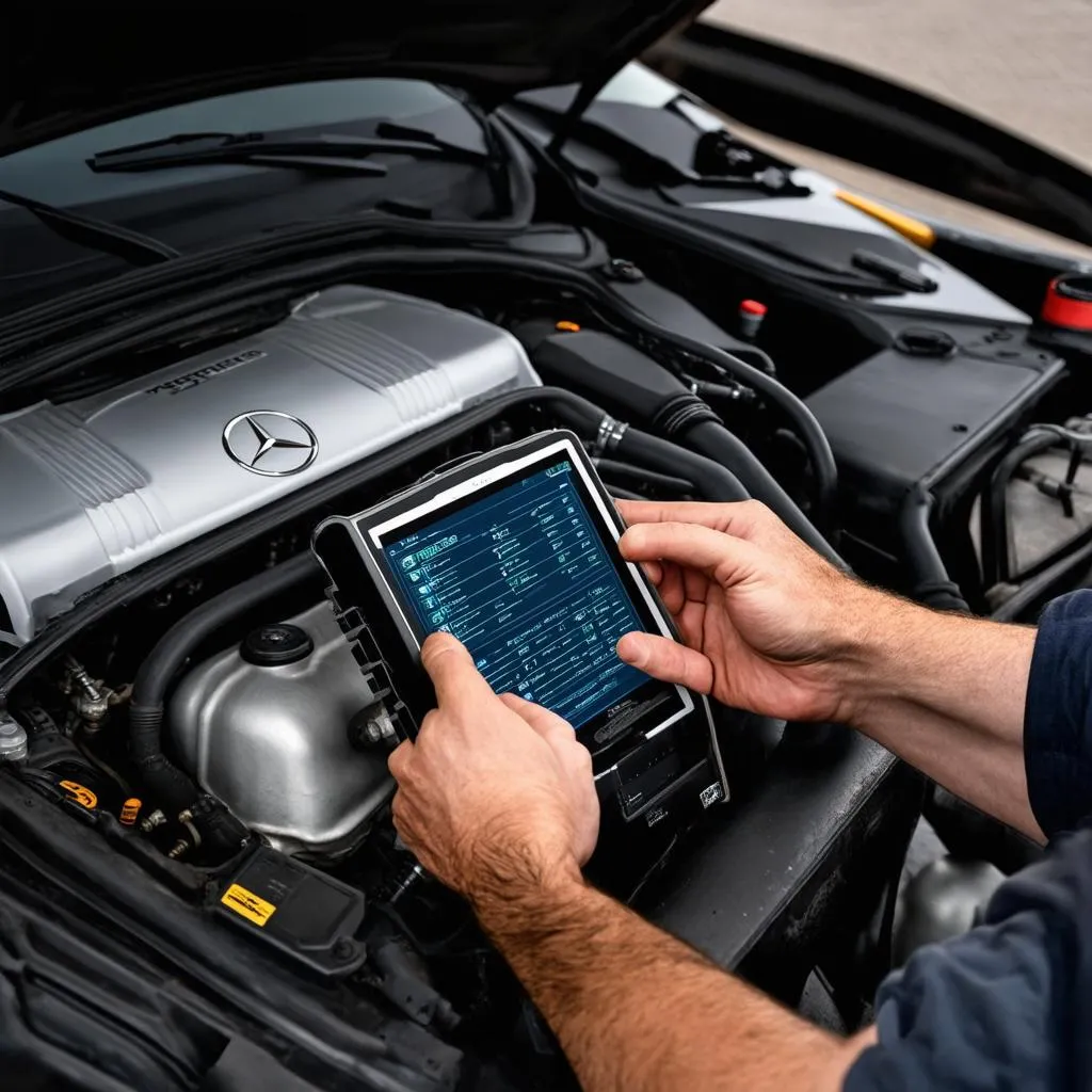 Mechanic Using VEDIAMO on Mercedes