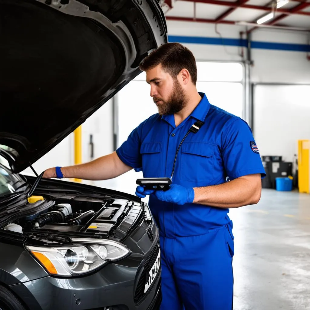 Mechanic working on car