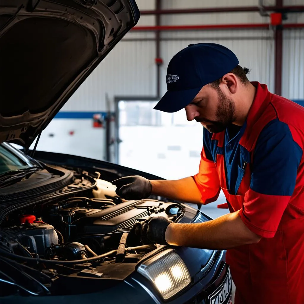 Mechanic Working on a Car