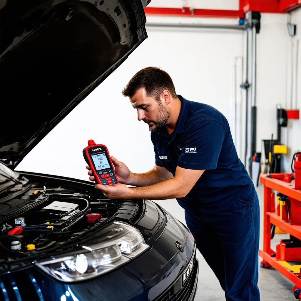 Mechanic Using Autel MaxiDAS DS708 on a Car