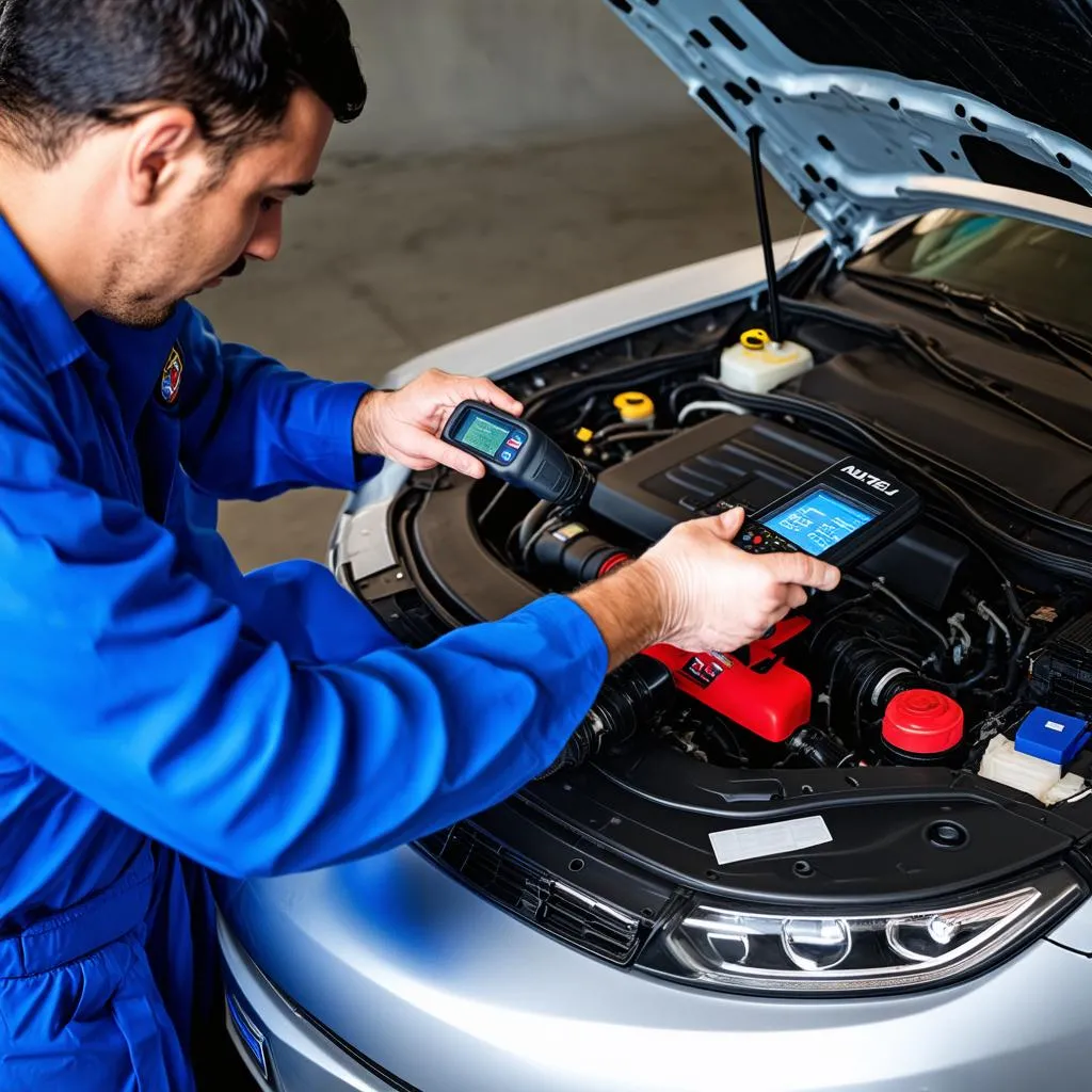 Mechanic Working on Car using Autel