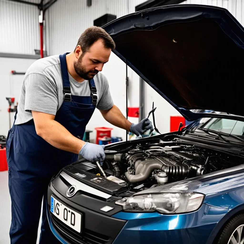 Mechanic working on a car Engine