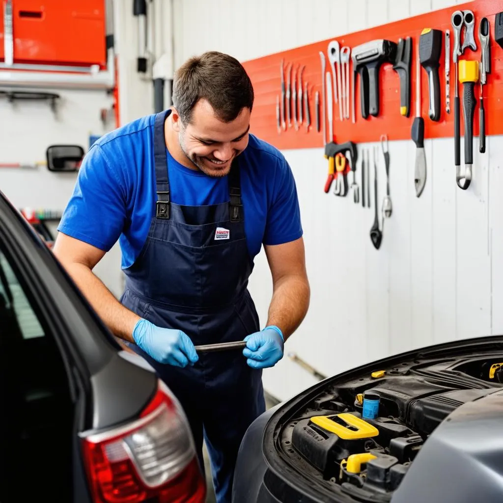 Mechanic working in organized garage