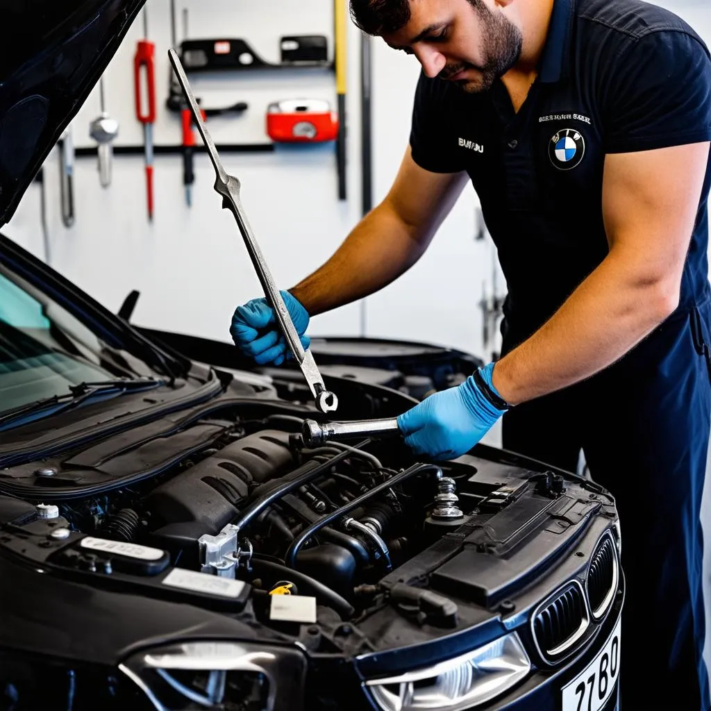 Mechanic Working on BMW Engine