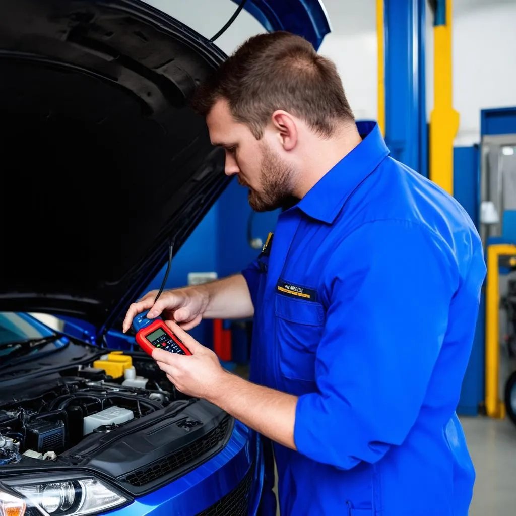 Mechanic Using Diagnostic Tool